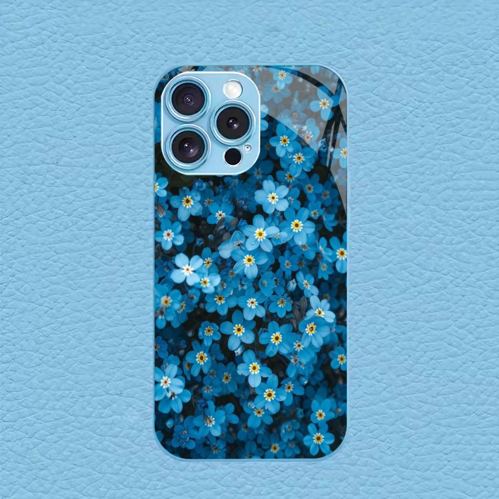 Elegant Blue Forget-Me-Not for iphone 17 case for coque iphone Fashion Case fundas Glass for iPhone 17 16 15 14 13 12pm Pro Plus