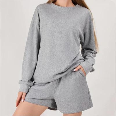 Блузка с длинным рукавом, женские шорты, домашний повседневный спортивный комплект из 2 предметов, женская модная свободная одежда, простая летняя одежда 29883