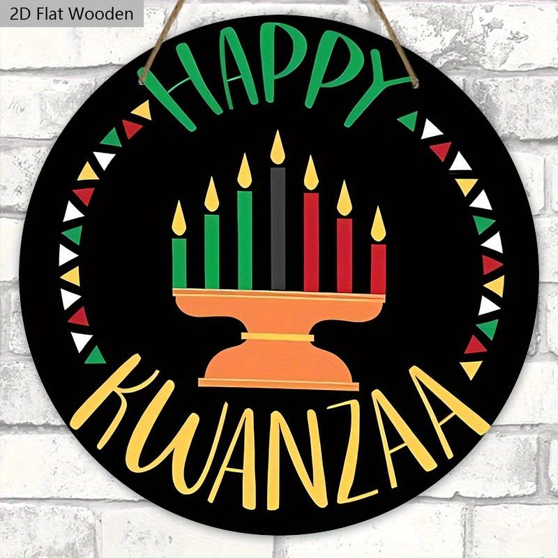 Happy Kwanzaa Simple Wooden Sign - Classic Round Sign for Front Door, Wall Hanging Decor - Ideal Kwanzaa Decoration