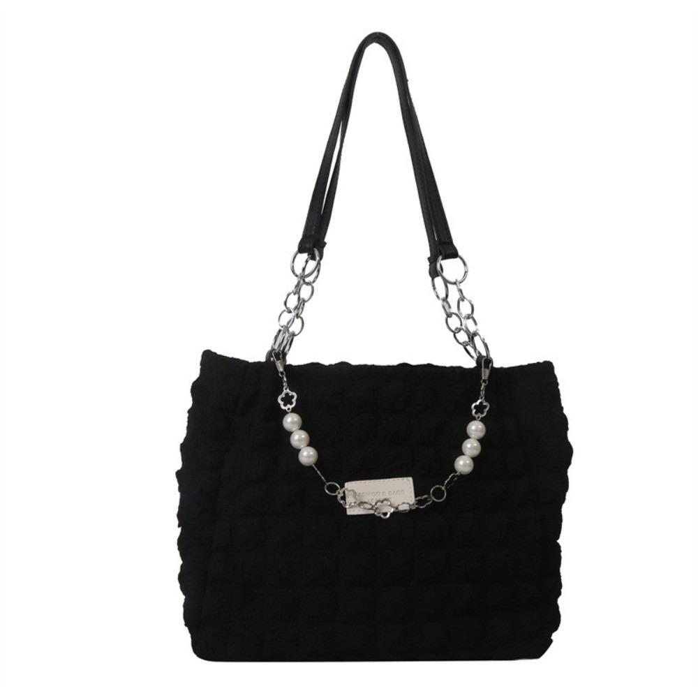 Beaded Pleated Tote Bag Korean Style Large Capacity Plaid Handbag Solid Color Dumplings Bag Bubble Cloud Bag Office Worker