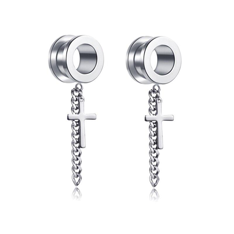 2 шт., туннель для плоти, 6-25 мм, затычки для ушей из нержавеющей стали и туннели, висячий крест, пирсинг, расширение, растянутые украшения для тела