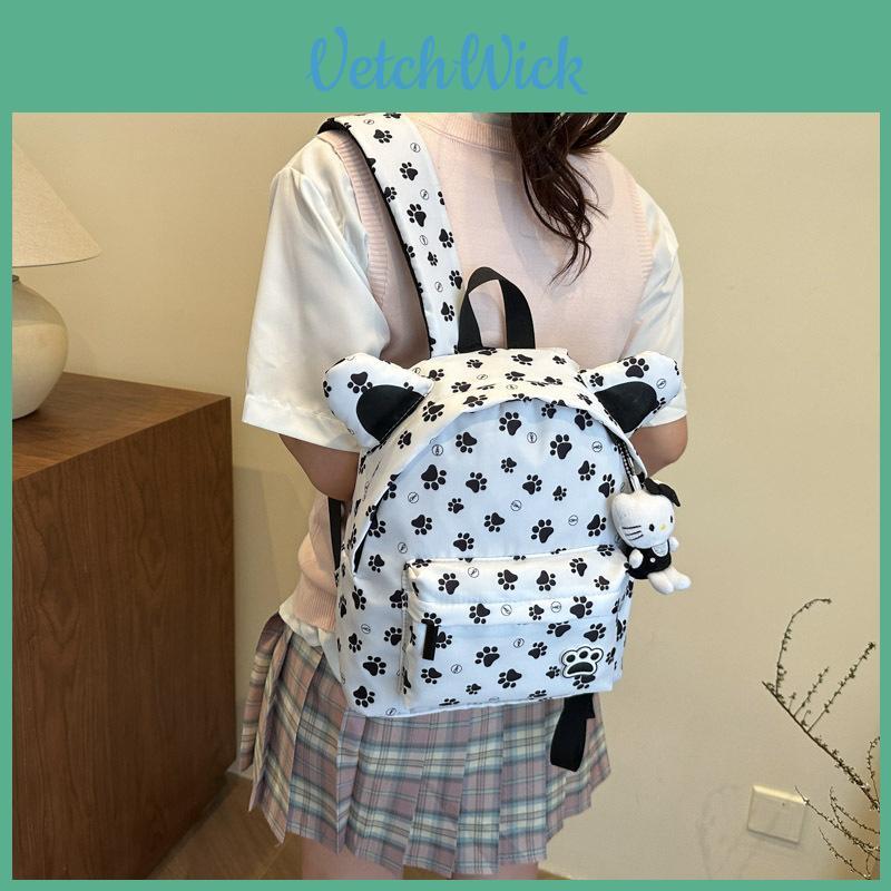 Fashionable Leopard Print And Dog Paw Pattern Student Backpack With Pendant For Teens And College