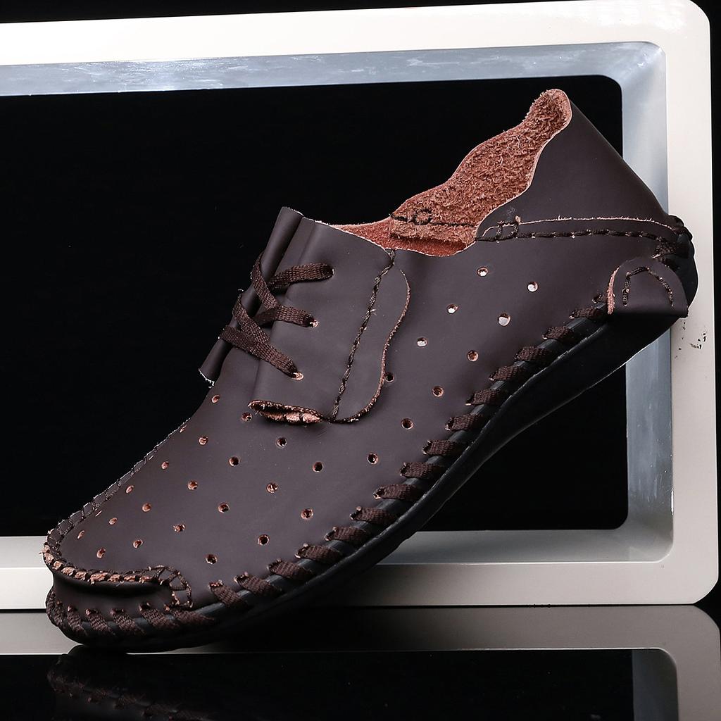 Модные летние и осенние мужские повседневные туфли из дышащей британской кожи с мягкой подошвой Lazy Hollow Большие кожаные туфли Bean Shoes