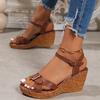 Retro Buckle Decor Wedges Sandals Women Plus Size Ankle Strap Thick Sole Non Slip Casual Shoes Summer Chunky Platform Sandalias