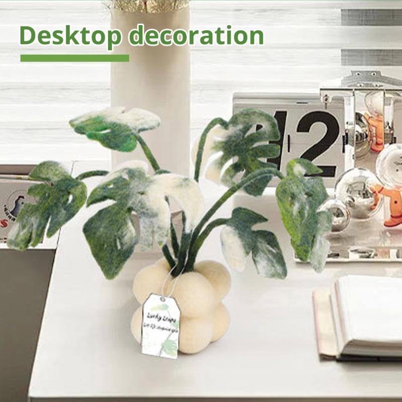 Monstera Potted Plant Needle Felting Supply for Beginner with Needle Instruction Wool Roving Wood Handle Wool Felt Tool