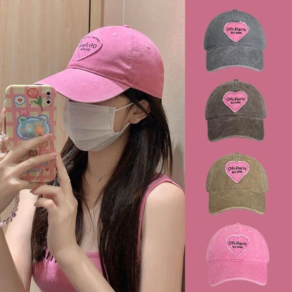 Love Heart Embroidery Snapback Hat Washed Cotton Couple Sun Hats Fashion Women Baseball Cap