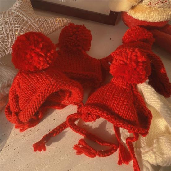 Hat with Soft Ball Knitted Thickened Warm Solid Color Fixing String Comfortable To
