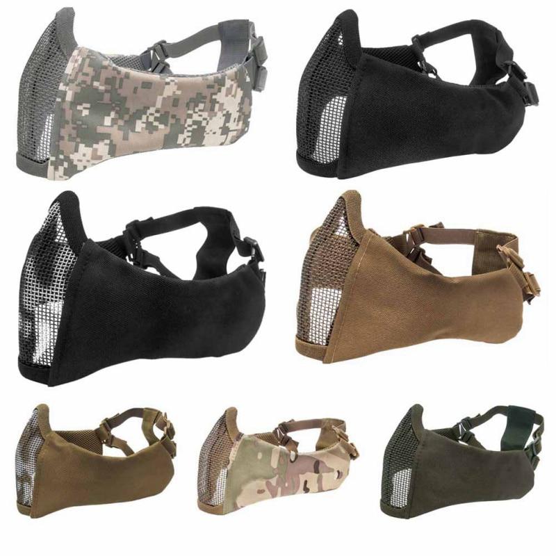 Модернизация защиты ушей Половина лица Тактическая металлическая стальная сетчатая маска Охотничий щит Военная маска фаната