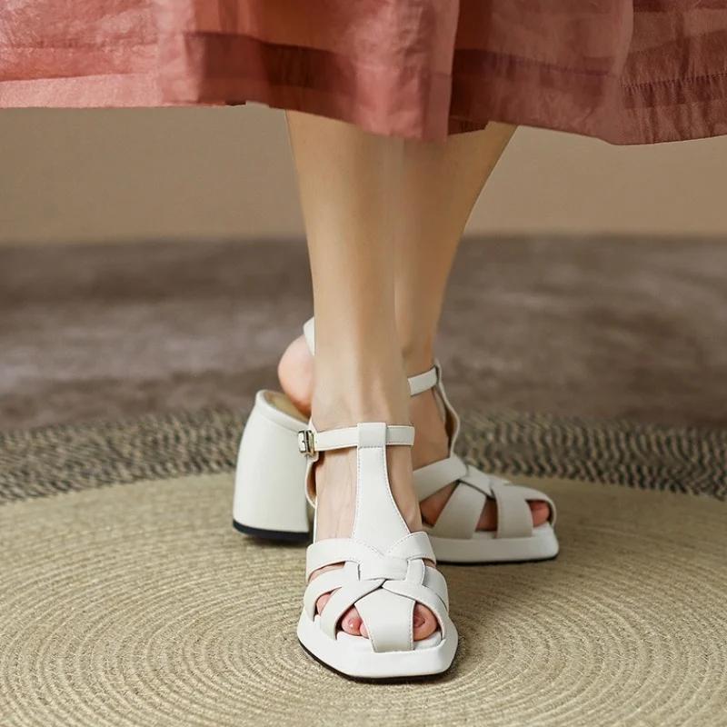 Новые толстые каблуки Romen сандалии женские туфли на высоком каблуке из кожи ретро плетение полая платформа женские туфли в британском стиле