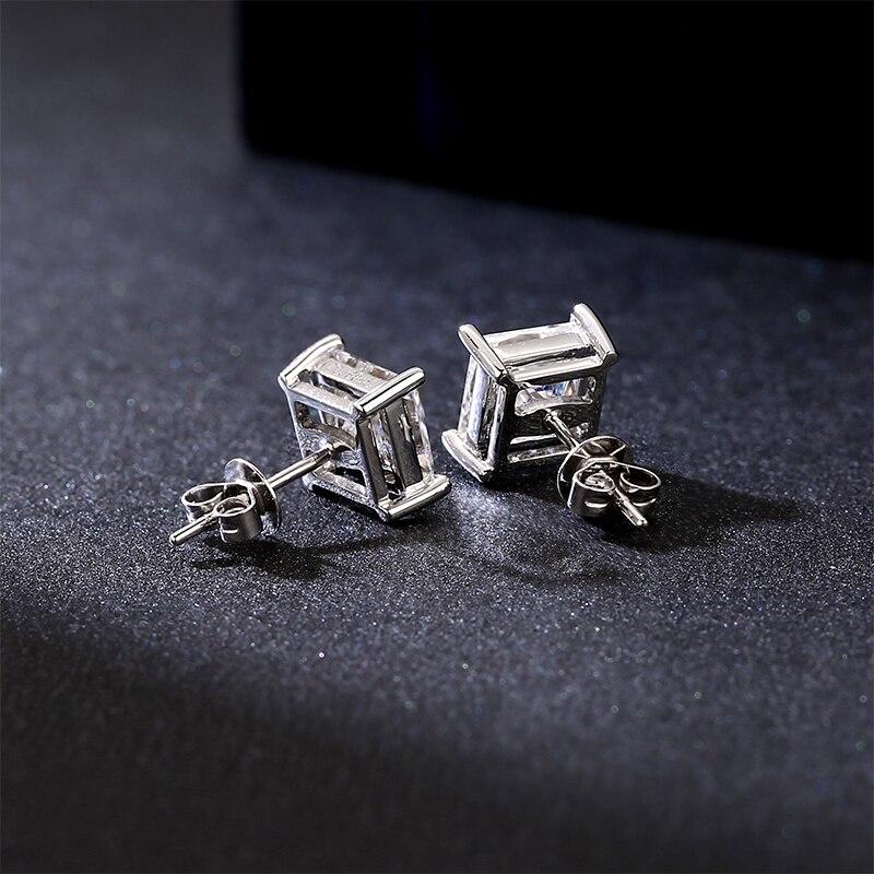 Серьги-иглы из 100% твердого серебра 925 пробы для женщин, свадебные украшения, высококачественные серьги-гвоздики с квадратным прозрачным кристаллом и цирконием