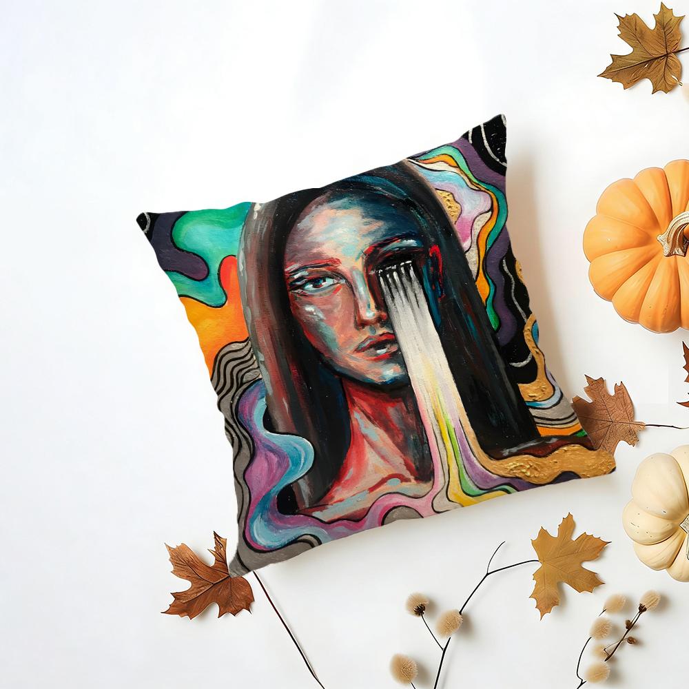 Emotional outlet art painting Cushion Cover Washable Linen Pillowcase Soft for Daily Sofa Bed Home Room Decor