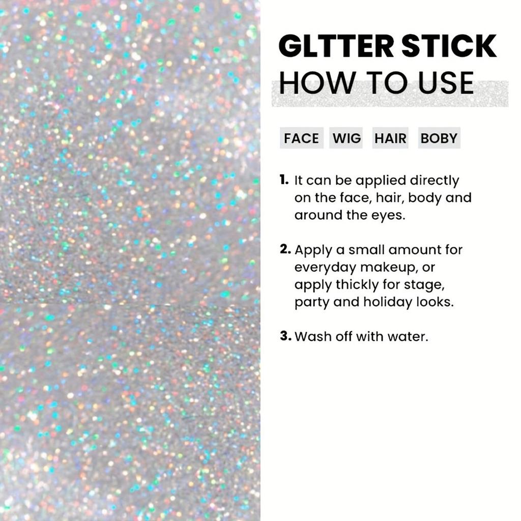 Серебристый глиттер-стик, Макияж для рождественской вечеринки и рейва, Стойкий, Легко снимается, Идеально подходит для лица, волос и тела - 16 г