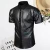 Men Club Shirt Mens 70s Disco Costume Vinatge Turn-down Collar Reflective Shiny Sequins Short Sleeve Button Down Shirt