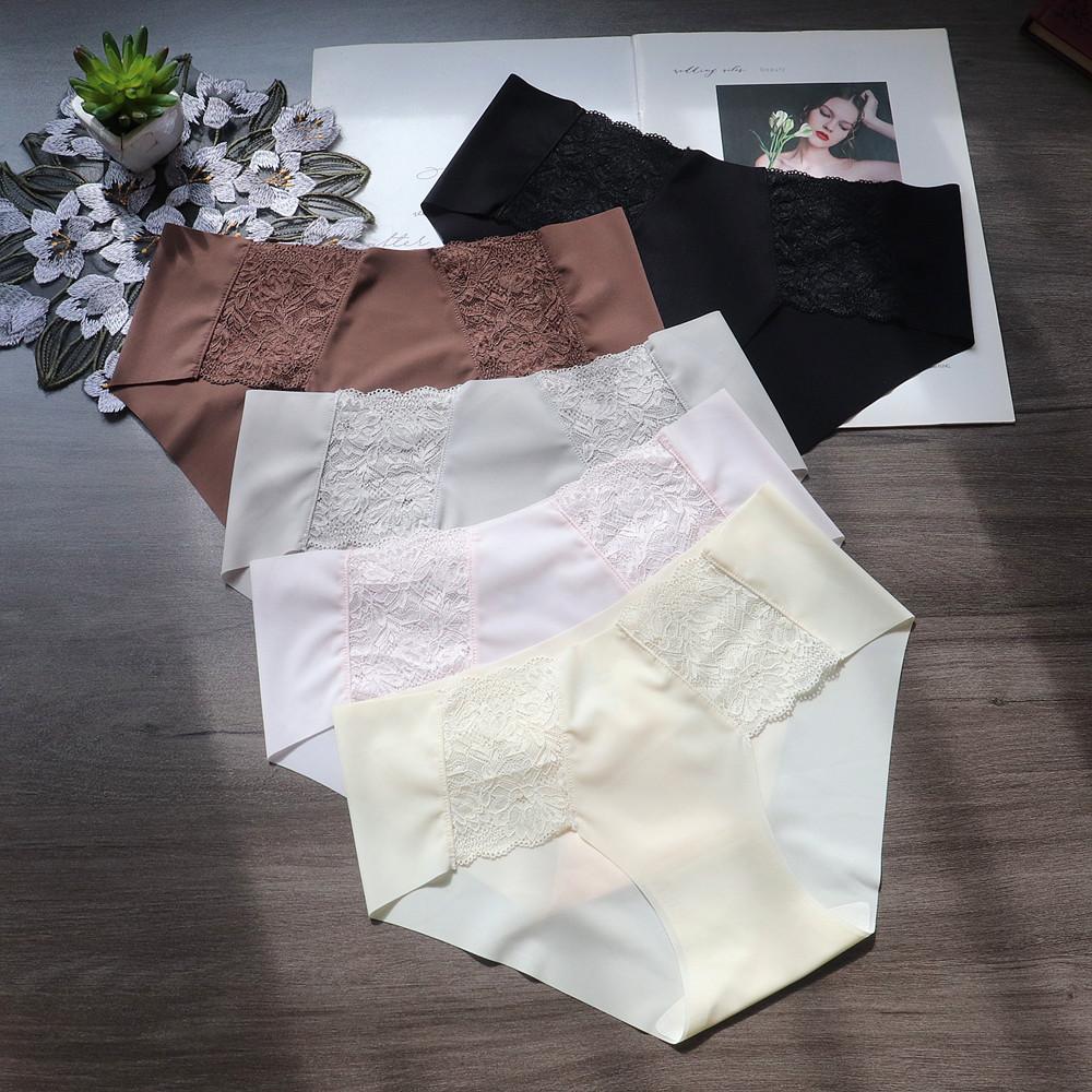 Women's Thin Anti Bacterial Lace Semi Adhesive Non Trace Sexy Low Rise Breathable Briefs