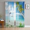 Прозрачные оконные шторы с морским дельфином и пальмой для гостиной, спальни, современная вуаль, тюлевые шторы, тканевые шторы для кухни
