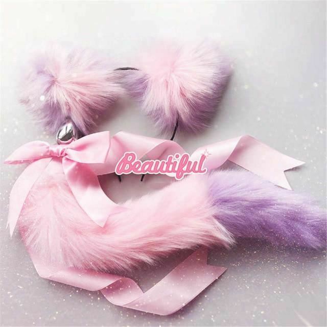 Neko Cat Ears Headband With Fox Or Kitten Tail Metal Butt Plug  Cosplay Butt Plug Tails