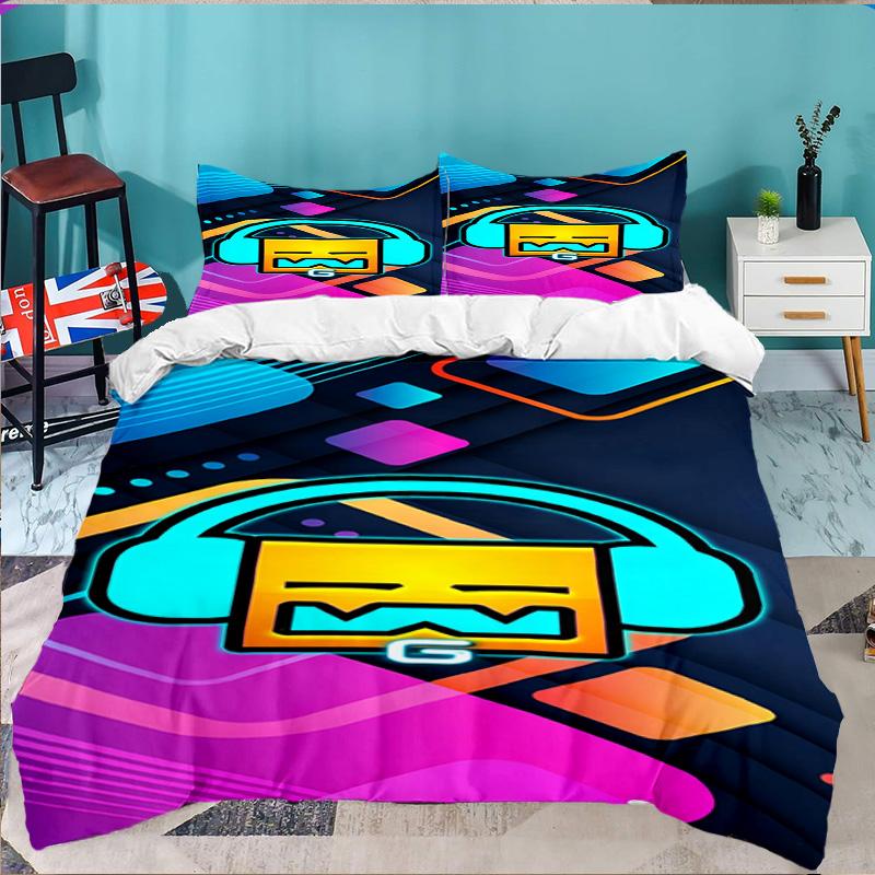 Geometry Dash: Dance To The Beat 3PCS Bedding set,Ideal for 1pc Duvet Cover And 2pcs Pillowcases Perfect for Fan gift,Ideal for Bedroom, Dormitory