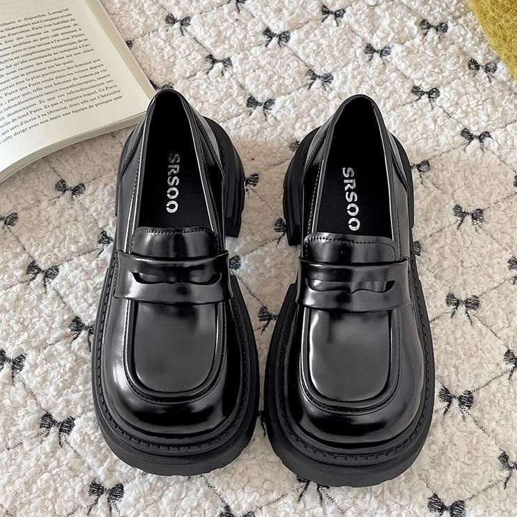 Черные универсальные туфли на платформе из натуральной кожи в британском стиле, женские, весна-осень 2025 года, французские мокасины с одной педалью