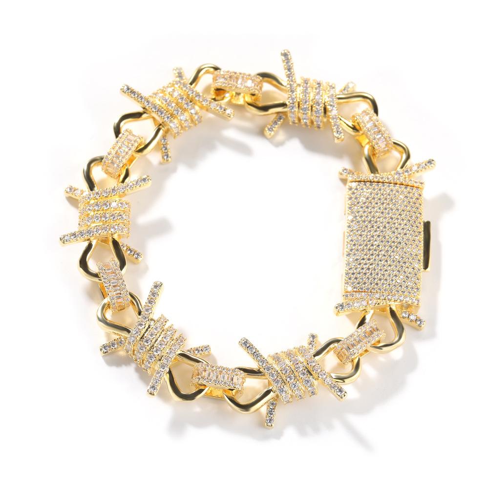 Luxury Shining Zirconia CZ Diamond Hip-Hop Bracelet for Men and Women Personalized Punk Style Wire Thorn Chunky Thorn Bracelet