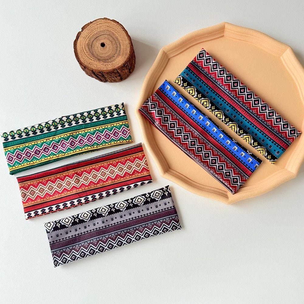 Durable Ethnic Print Yoga Headband Sweat-absorbent Elastic Makeup Headband Soft Hair Accessories Sport Hairband Daily Use
