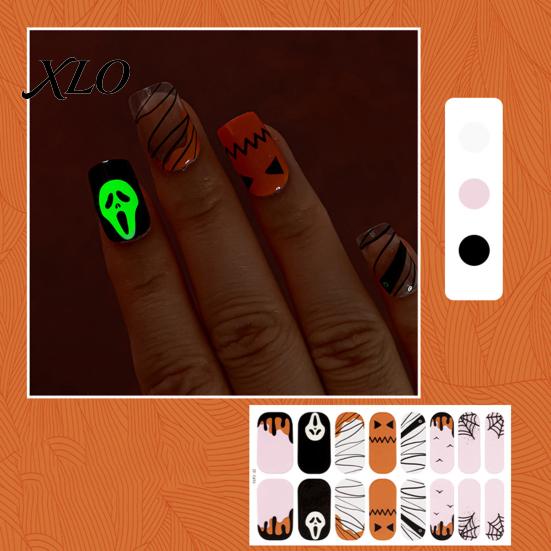 Fluorescent Nail Stickers Halloween Glow-in-the-Dark Stickers, Gothic Spider Web Ghost Manicure Art Decoration Decals, Accessories for Women