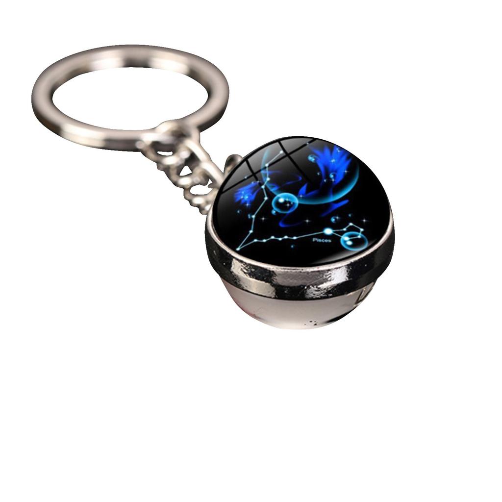 Брелок для ключей с подвеской в виде сумки с 12 знаками зодиака, светящийся в темноте, с драгоценными камнями, двухсторонний стеклянный шар