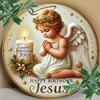Wooden 1pc Angel Theme "Happy Birthday Jesus" Round 2D Flat Wooden Sign - Wood Decorative Plaque for Door, Wall, Home, Room, Farmhouse, Street, Garage