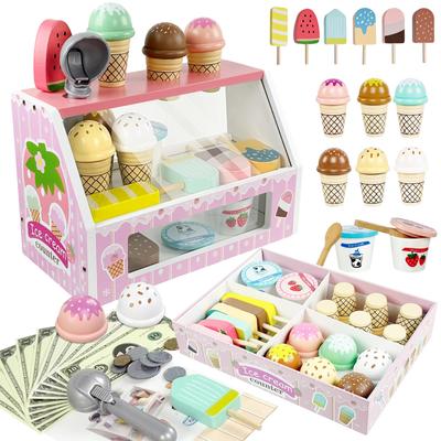 Деревянный Монтессори Игровой Набор Кухня, Мороженое, Обучающая Игрушка, Идеально для Детей, Мальчиков и Девочек, Подарок на День Рождения, Подарок на Рождество (розовый)