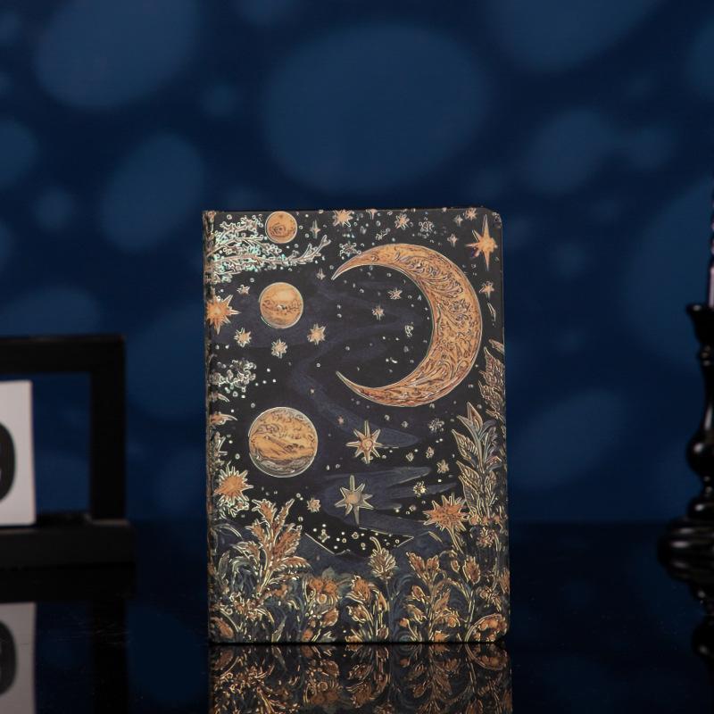 Vintage A5 Notebook Gothic European Style,Hot Stamping Moon Hardcover Cover,128 Sheets 100GSM,Full-Color Illustrated Notepad