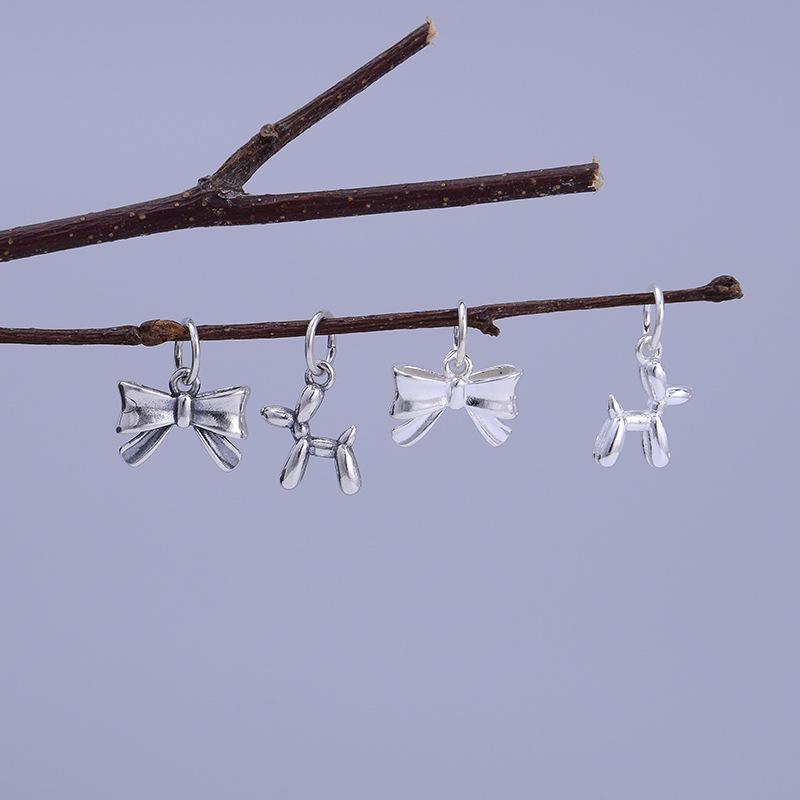 Подвеска-шарм «Собака-пузырь с бантом» из стерлингового серебра S925 для браслетов из бусин «сделай сам»