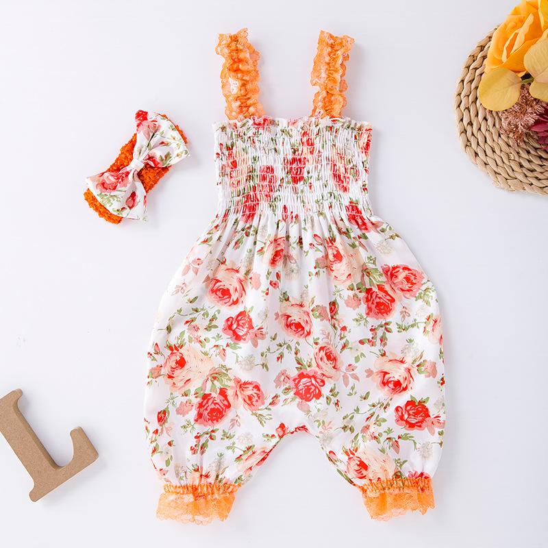 Newborn Baby Girl Summer Outfits Flower Romper Bodysuit Skirt Hat Jumpsuit with Hair Band Toddler Kids Baby Girls Sleeveless Summer Leopard Set Tide