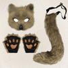 Faux Fur Cat Fox Maque Tail And Paw Gloves Set Handmade Furry Animal Therian Kit Masquerade Halloween Party Cosplay Costume Accessory