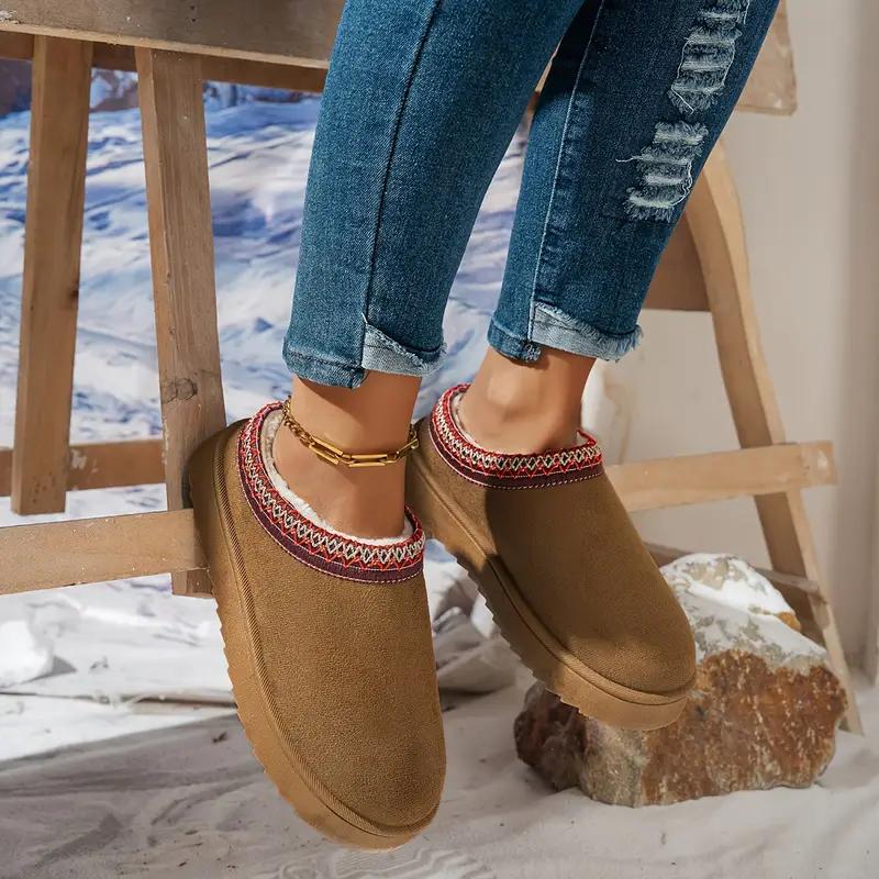 Women's Slip-On Winter Slippers with Ethnic Braided Jute Sole - Thick Cushioned Indoor House Shoes for Home Comfort, Indoor Slippers