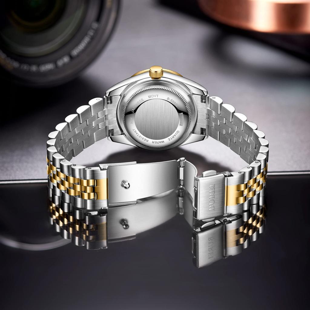 Часы BUREI Аналоговые Водонепроницаемые Кварцевые Парные Часы Популярные Простые Золотые Часы Женские Женские