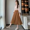 Pleated Large Swing A Word Umbrella Skirt Long Skirt Spring Summer Elastic High Waist High Temperature Pleated Retro Thin Middle Length Bustier Skirt