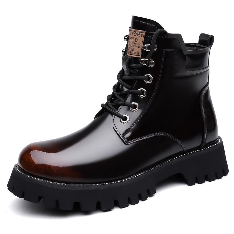 Зимние мужские высокие термоботинки с плюшевой подкладкой, сноубутсы из лакированной кожи, повседневные, нескользящие, водонепроницаемые, теплые, удобные ботильоны