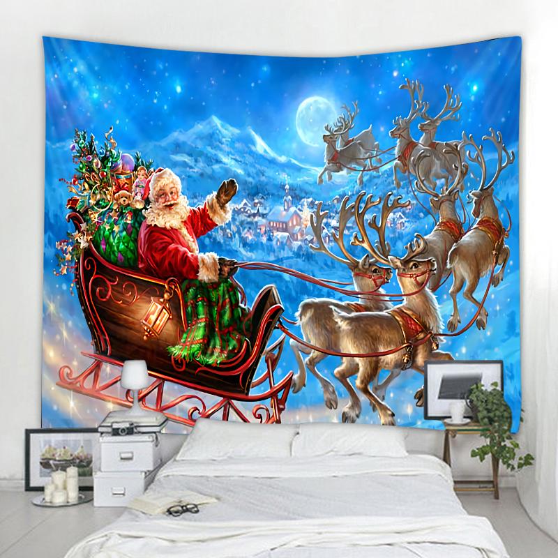 Santa Claus Christmas Party Print Wall Decor Backdrop Fabric for Living Room Bedroom Home Decor Tapestry Tapisserie De Noël