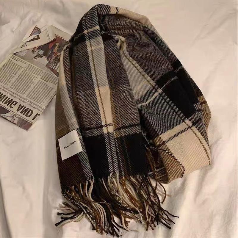 Plaid Collection~ Korean Plaid Fringed Ins Scarf Female Autumn And Winter Students Warm Atmosphere Scarf
