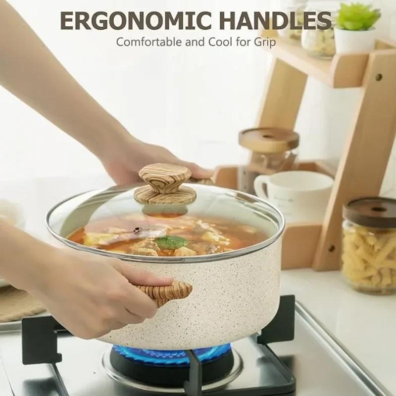 Набор из 12 кастрюль и сковородок, наборы посуды с антипригарным покрытием, гранитная индукционная посуда, набор посуды с антипригарным покрытием и сковородами - белый