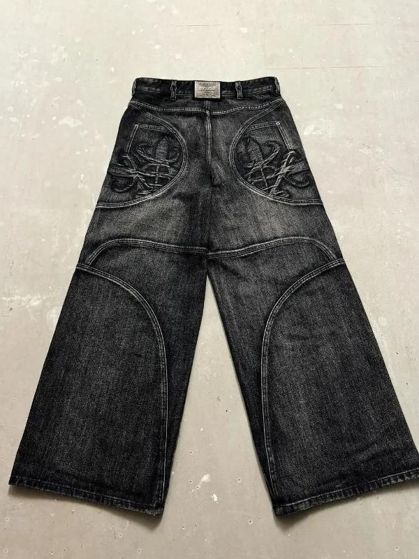 RogueWave Streetwear Washed Retro Baggy Jeans Goth Hip-hop Personality Harajuku Trendy Black Straight Pant Y2K Wide Leg Pants Unisex