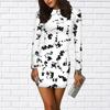 Long Sleeve Bodycon 3D White Leaves Print Dress Women Mini Dresses Autumn Skinny Stretchy Party Vestidos