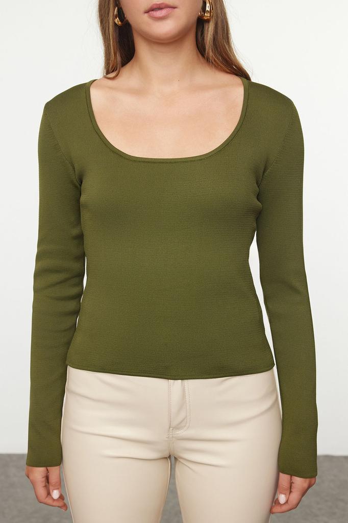 Женский свитер в элегантном стиле, черный базовый трикотаж с вырезом у бассейна