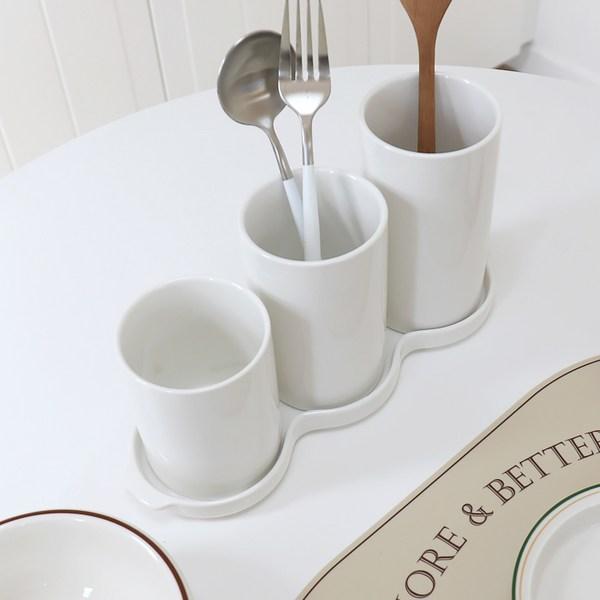 Bloom At Home Pure 3-hole Cutlery Set, Modern White, 1 Set, Korean Popular Tableware