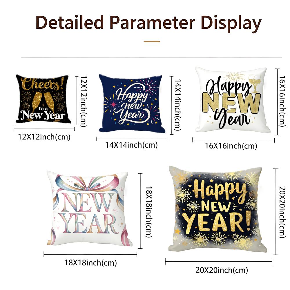 Holiday New Year'S Day Cushion Cover Cushion Cover Set 4Pcs 50X50 45X45 40X40 Pillowcase Decorative Sofa Home Decor