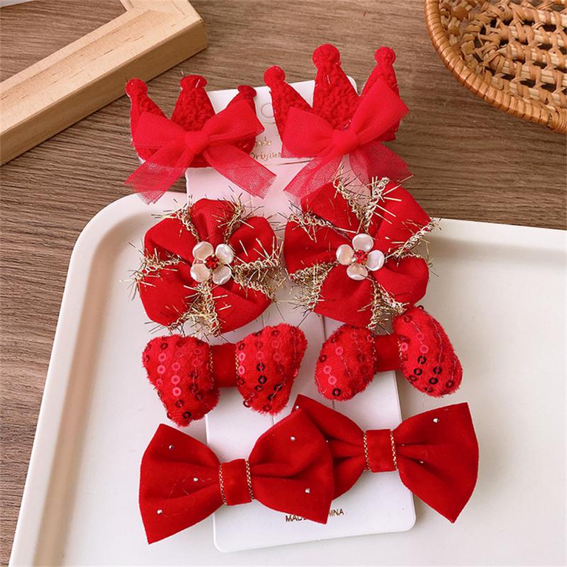 Детские новогодние заколки для волос в китайском стиле, милые плюшевые банты, кисточки, украшения, заколки, шпильки, аксессуары для волос в стиле ханьфу для девочек