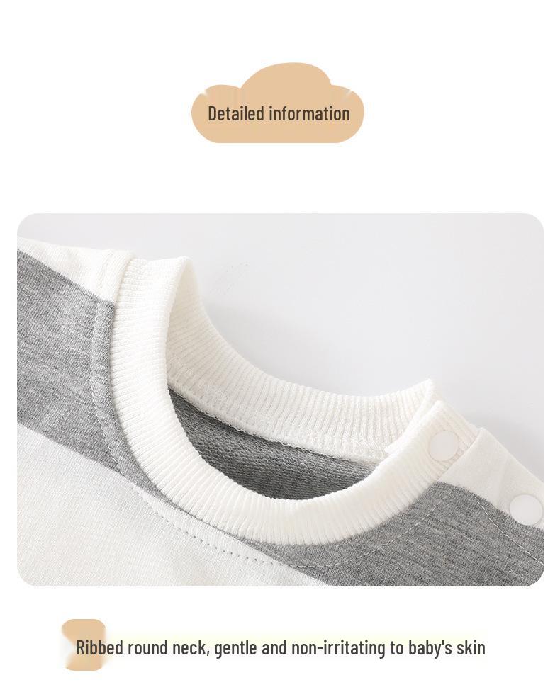 Полосатый боди с длинным рукавом для малыша - Мультяшный весенне-осенний наряд для новорожденного