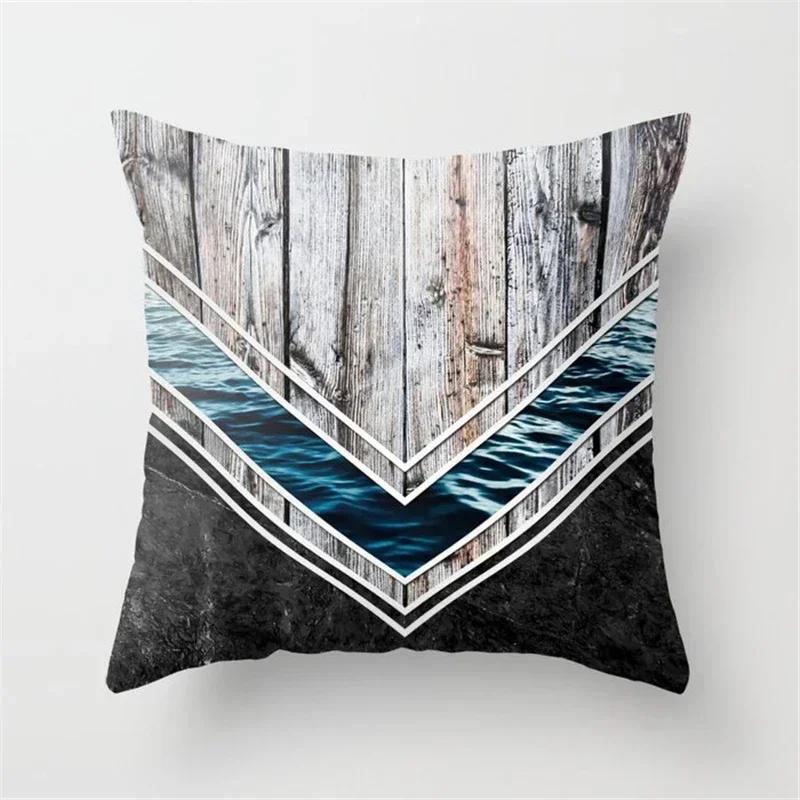 45x45cm Creative Wood Texture Marble Pillowcases Fashion Geometric Cushions Case Farmhouse Home Decor Sofa Couch Throw Pillows