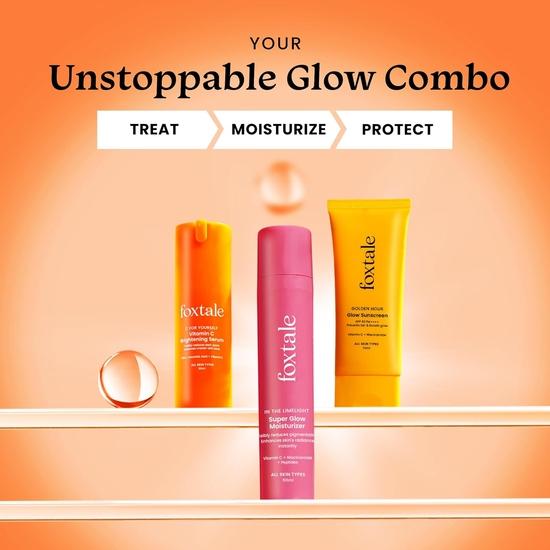 Foxtale Unstoppable Glow Combo | Солнцезащитный крем SPF 50, сыворотка с витамином C | Осветляет кожу, устраняет темные пятна и уменьшает пигментацию | Для всех типов кожи