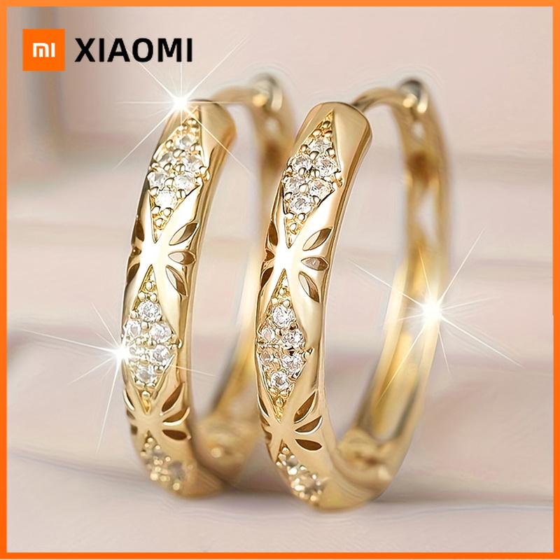 Xiaomi Huitan Novel Gold Color Textured Hoop Earrings for Women Wedding Creative Party Luxury with Shiny Cubic Zirconia Lady Jewelry