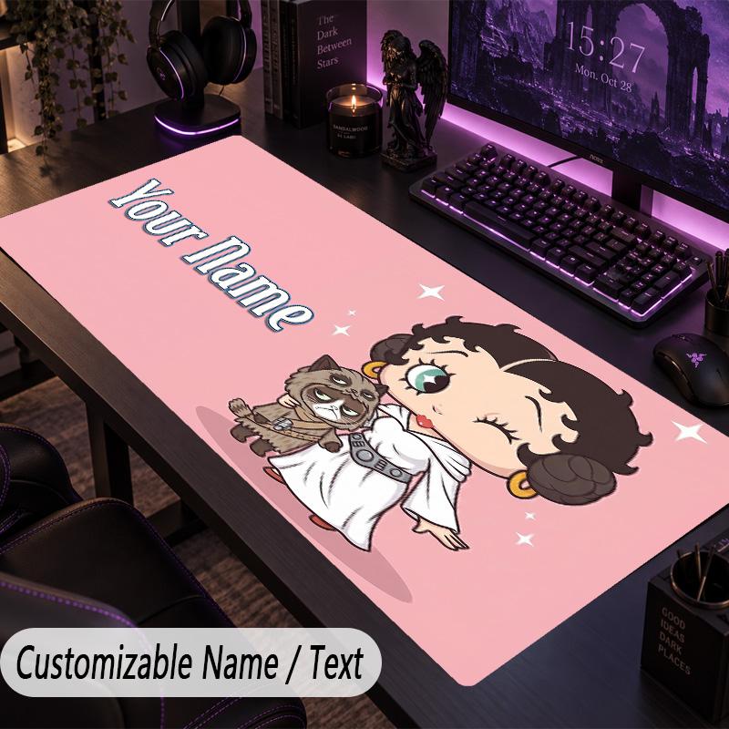 Custom Text Big Mousepad, Extended Desk Pad For Laptop Work GameBetty Boop